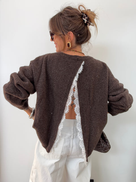 Pull dos nu dentelle - choco