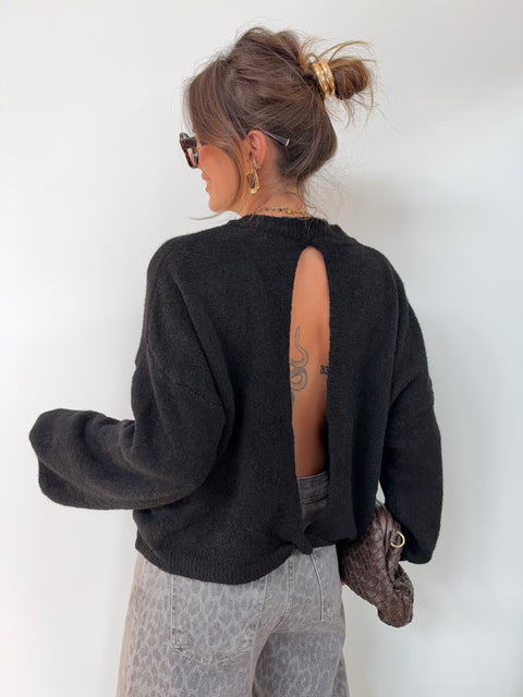 Pull manches longues dos nu - noir