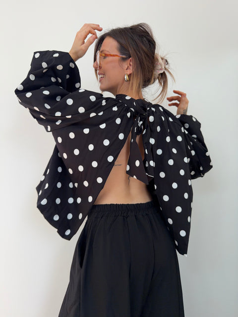 Blouse dos nu à pois - noire