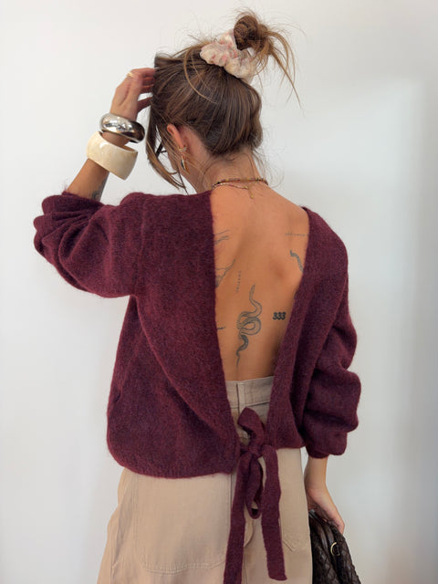 Pull dos nu - bordeaux