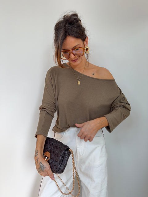 T-shirt manches longues asymétrique - kaki