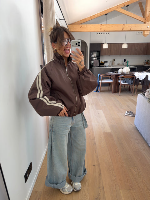Veste imperméable à bandes - chocolat