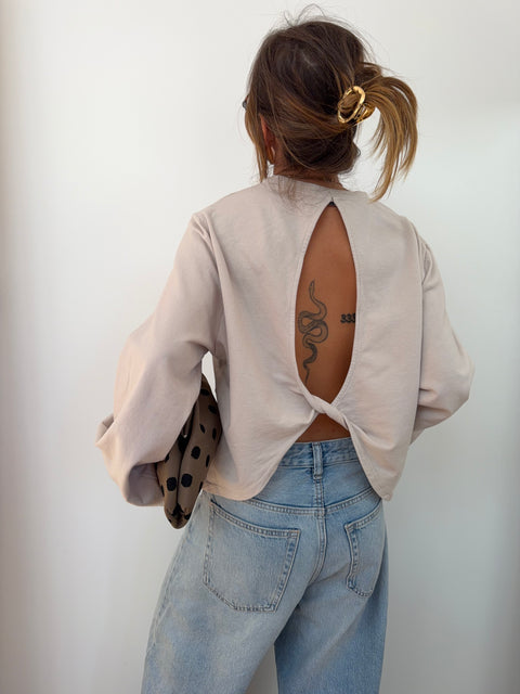 Haut manches longues dos nu - beige