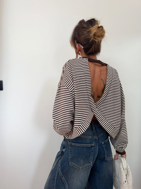 Sweat dos croisé - rayé choco