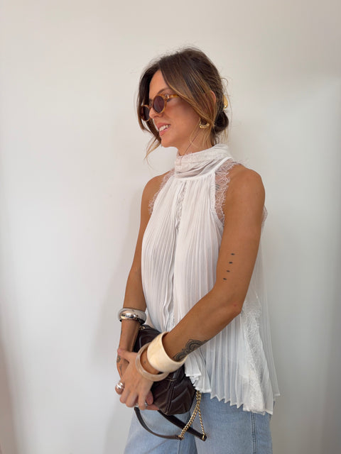 Haut dentelle en transparence - blanc