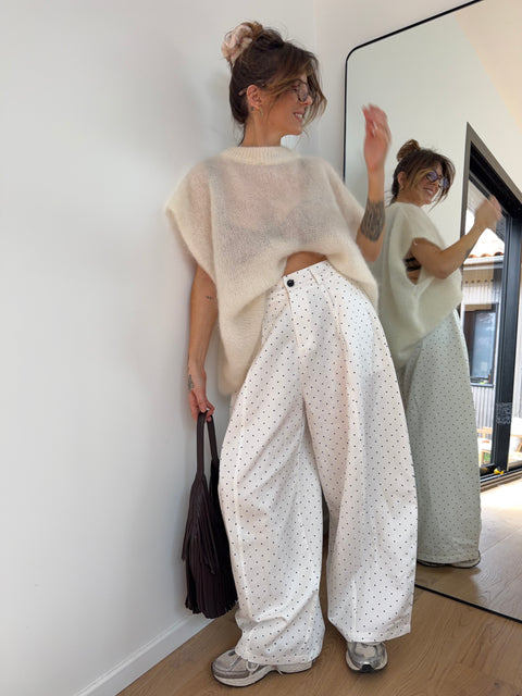 Pantalon à pois - blanc