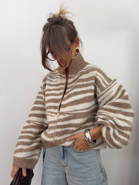 Gilet double fermeture zebré - taupe