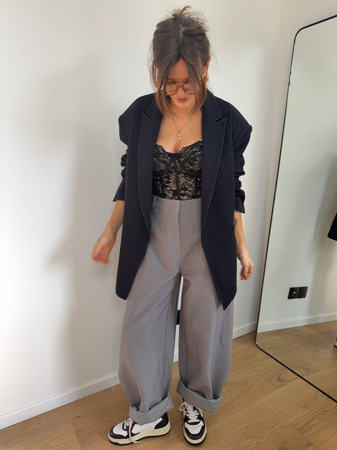 Pantalon ballon rayé - gris
