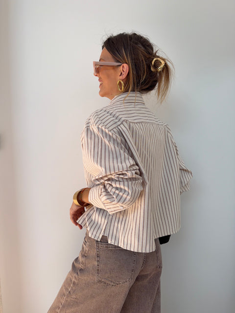 Chemise courte rayée - beige