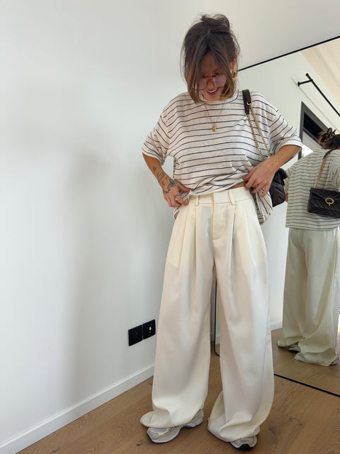 Pantalon droit à détails - beige