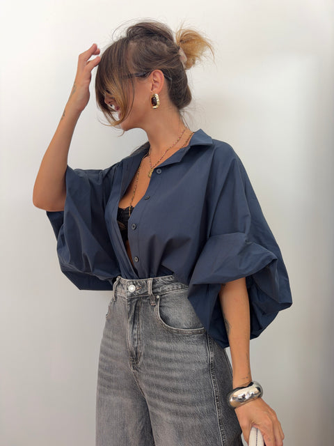 Chemise manches bouffantes - bleu marine