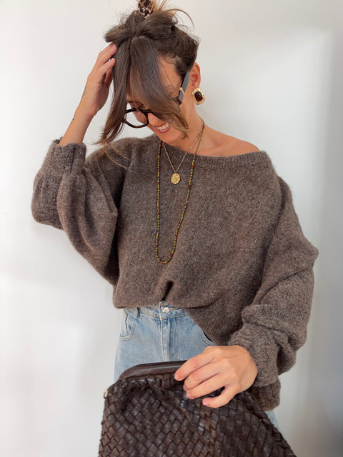 Pull asymétrique manches longues - moka