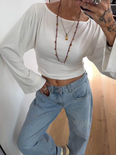 T-shirt manches longues noeud - blanc (pré commande)