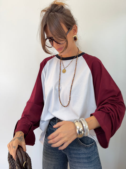 Tee-shirt manches longues - marine & bordeaux