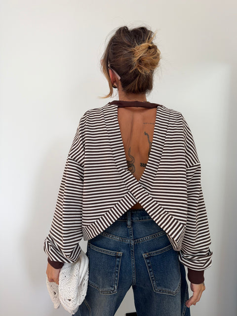 Sweat dos croisé - rayé choco