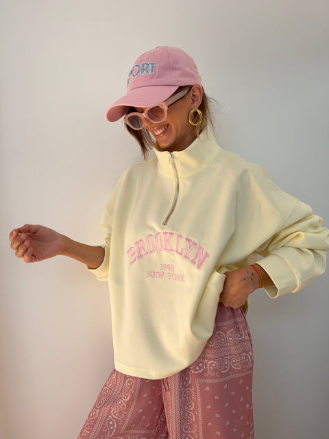 Sweat Brooklyn - jaune et rose