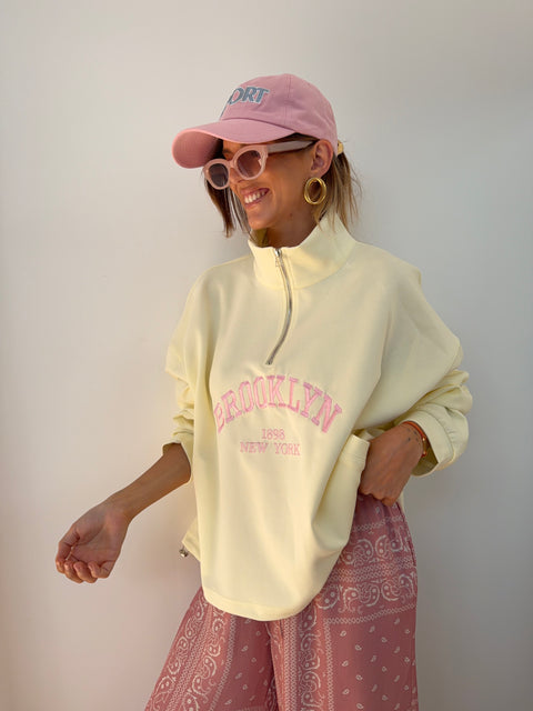Sweat Brooklyn - jaune et rose