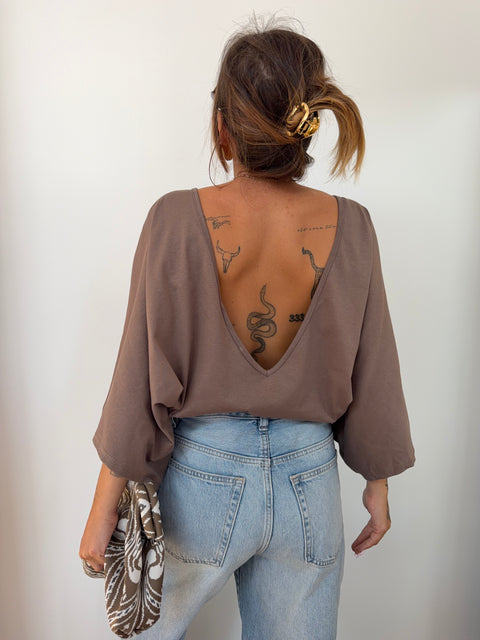 T-shirt Lover's dos nu V - taupe
