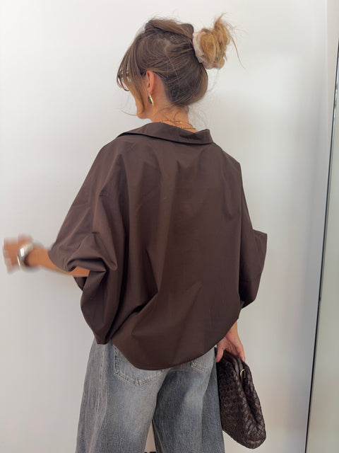 Chemise manches bouffantes - chocolat