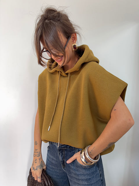 Sweat oversize à capuche - moutarde