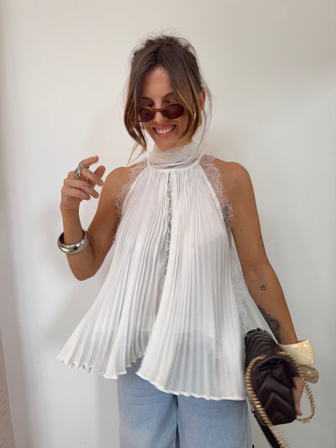 Haut dentelle en transparence - blanc