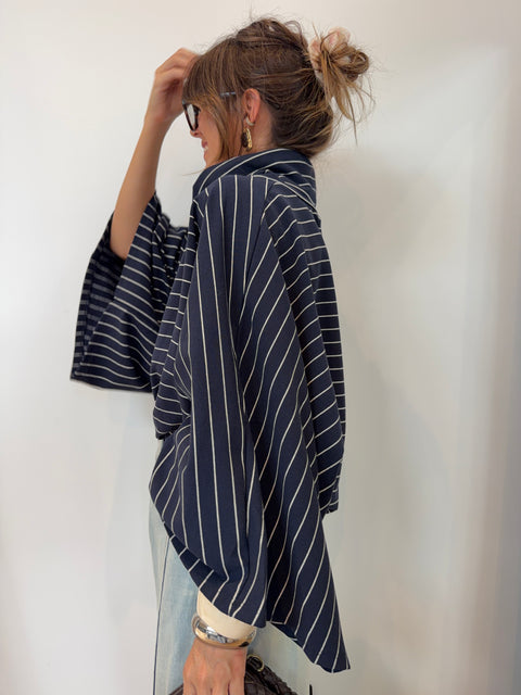 Sweat col montant  - bleu marine & blanc