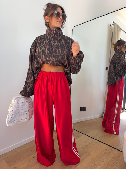 Pantalon métallisé à bandes - rouge