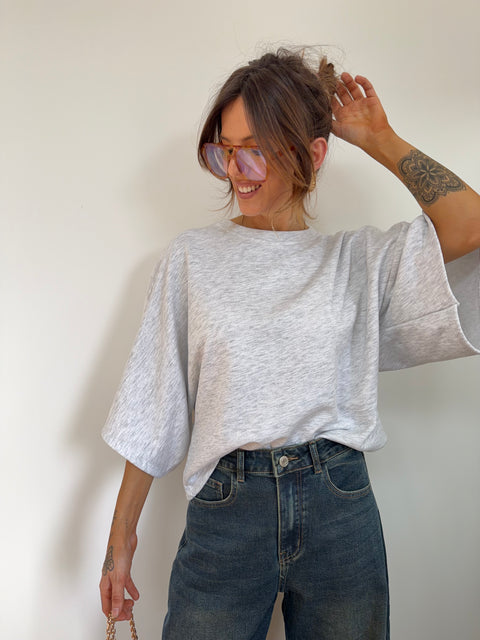 Sweat manches 3/4 - gris chiné