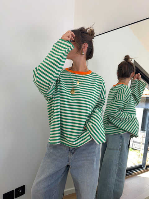 T-shirt manches longue à rayures - vert