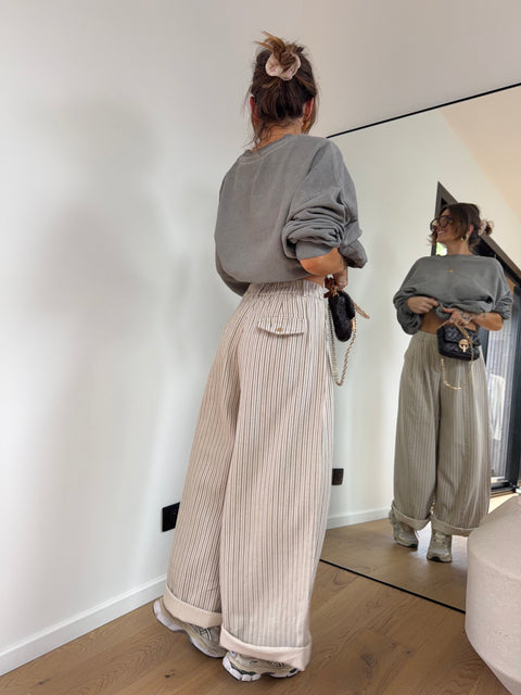Pantalon rayé - beige et gris