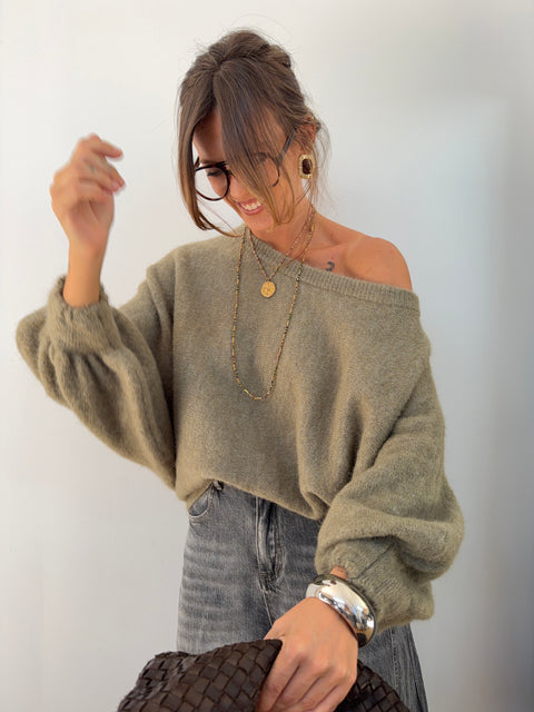 Pull asymétrique - vert olive