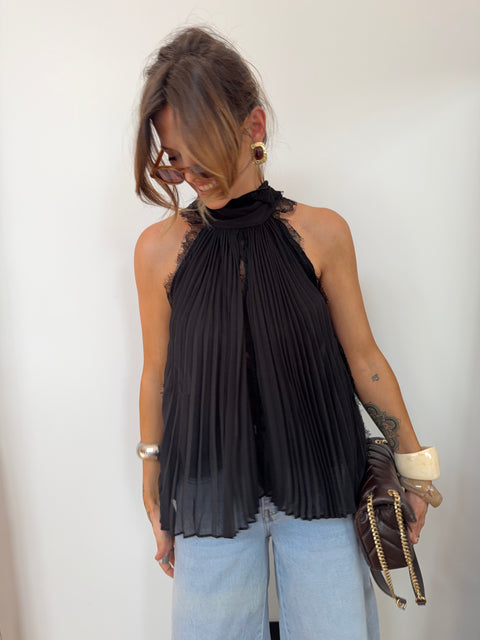 Haut dentelle en transparence - noir