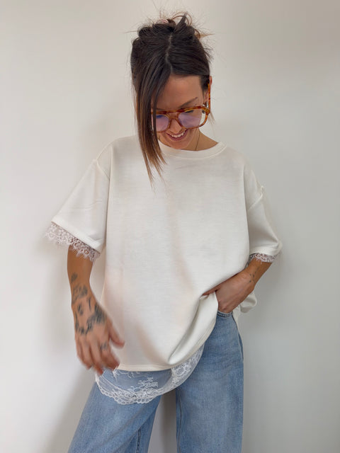 T-shirt dos dentelle - blanc