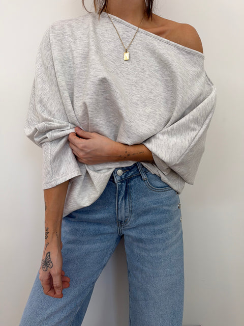 T-shirt parfait asymétrique - gris chiné