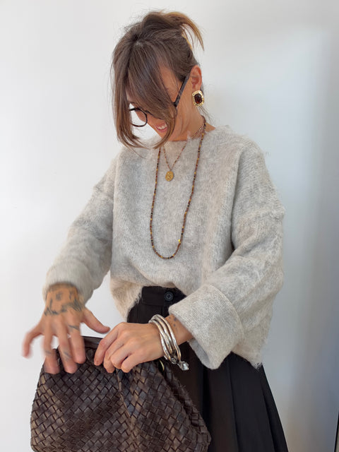 Pull - gris chiné / crème