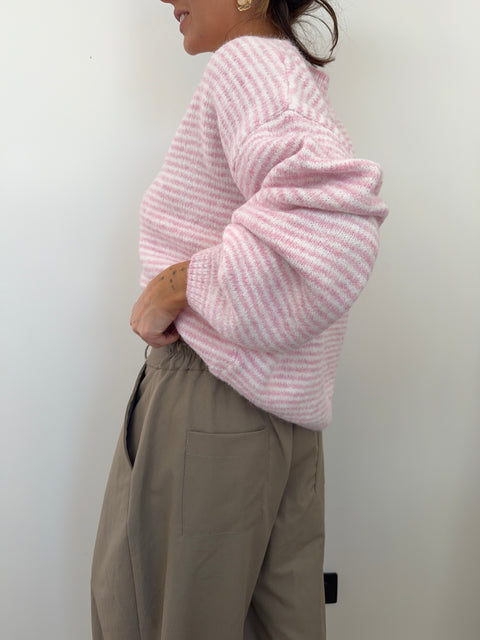 Pull rayé - rose pale