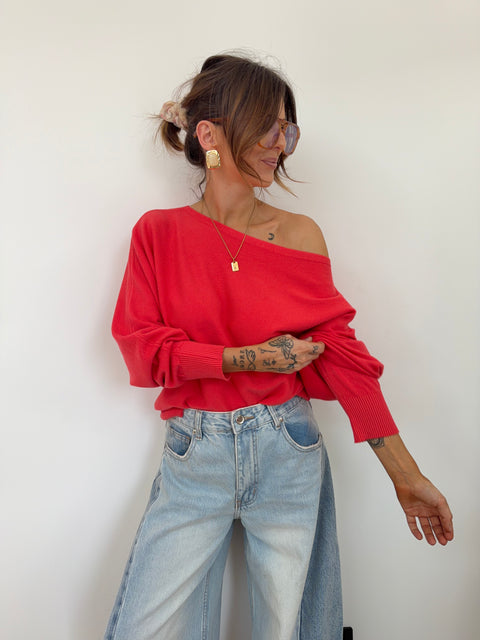 Pull asymétrique - corail