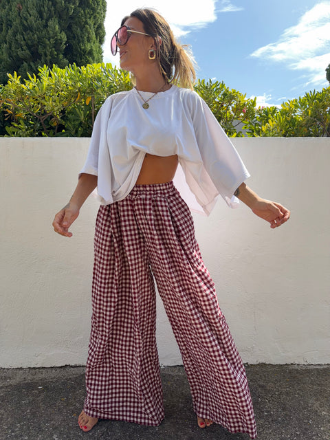 Pantalon à carreaux - bordeaux(pré commande)