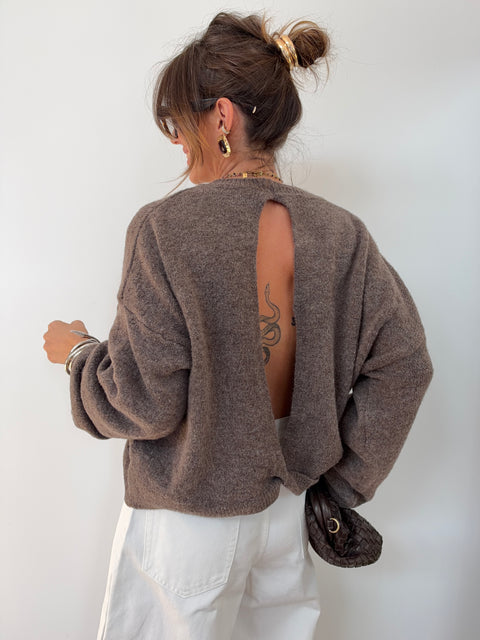 Pull manches longues dos nu - taupe