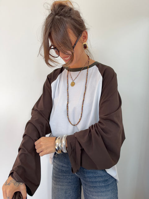 Tee-shirt manches longues - kaki & choco