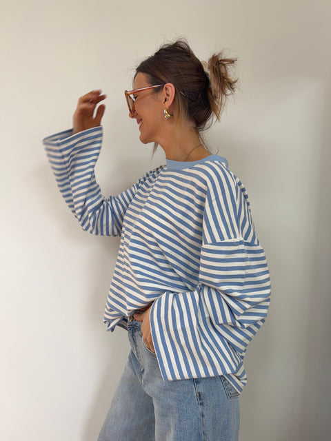 T-shirt manches longues rayé - baby blue