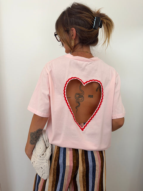 T-shirt coeur - rose poudré