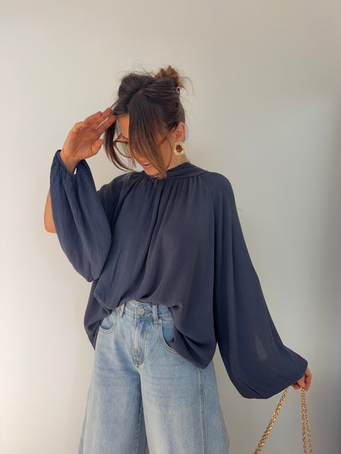 Chemise manches ouvertes - bleu gris
