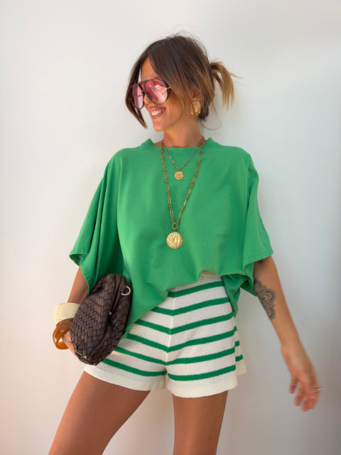 Short en éponge - rayé vert