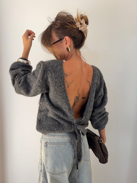 Pull dos nu à noeud - gris foncé