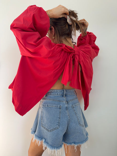 Blouse dos nu - rouge