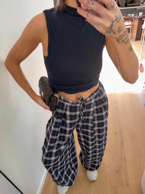 Pantalon ballon à carreaux - bleu