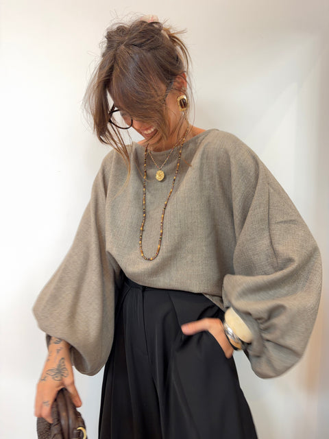 Haut manches bouffantes - IBIZA taupe
