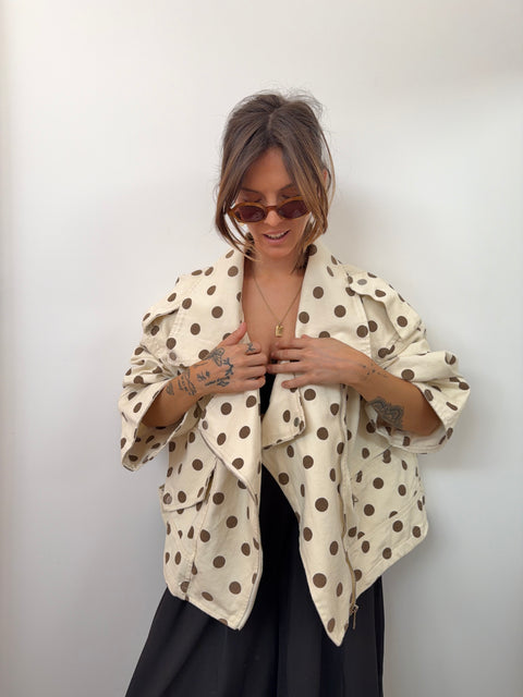 Veste en jean oversize - à pois beige