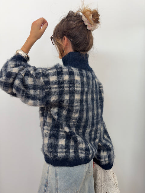 Gilet à carreaux - bleu marine